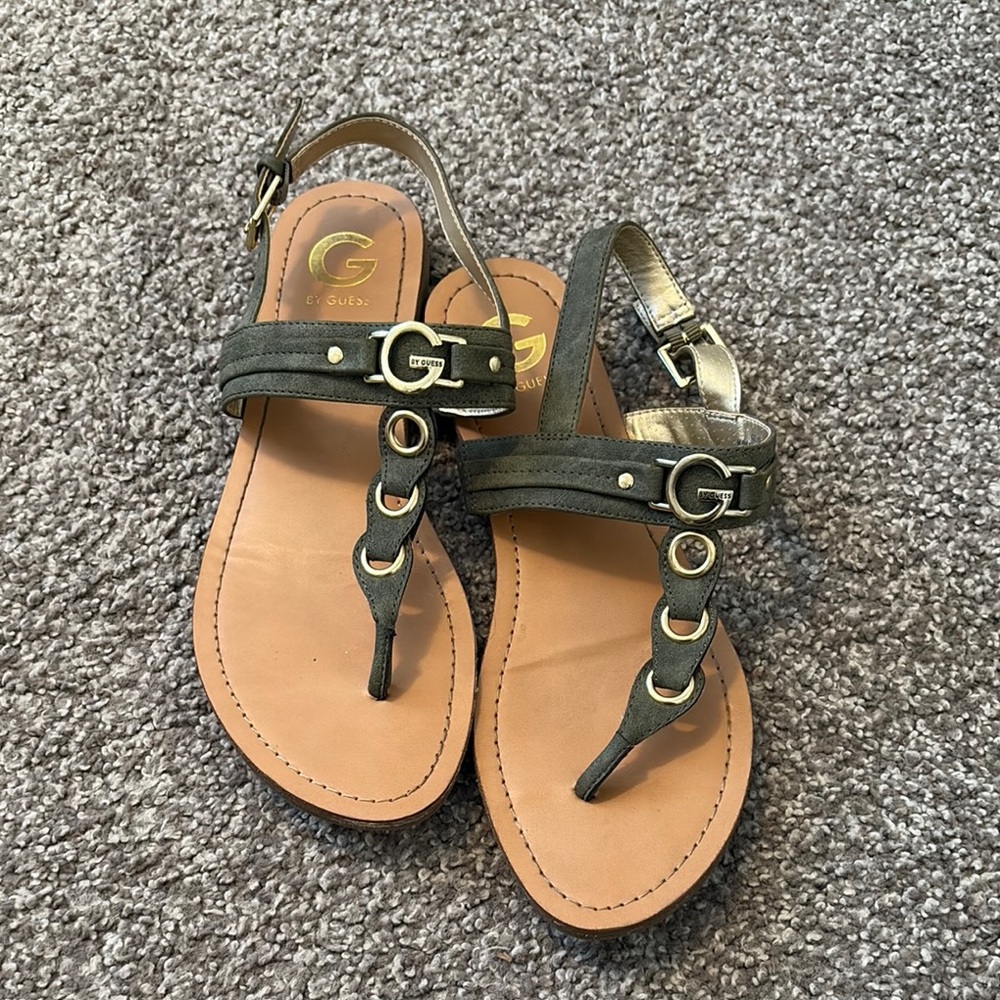 Guess Army Green and Gold Sandals Size 10